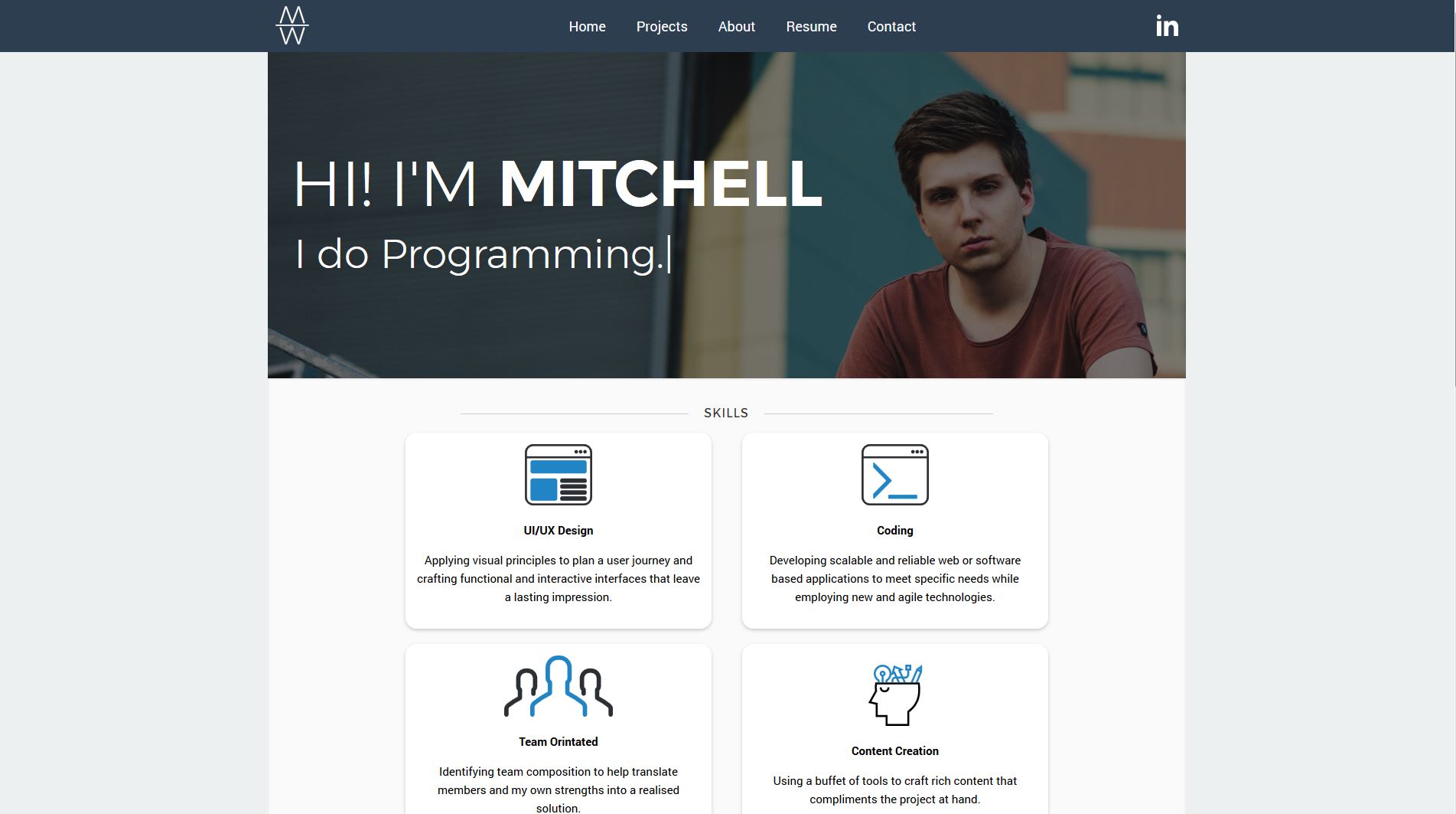A screenshot of the home page of my personal website mitchell-williams.com.au